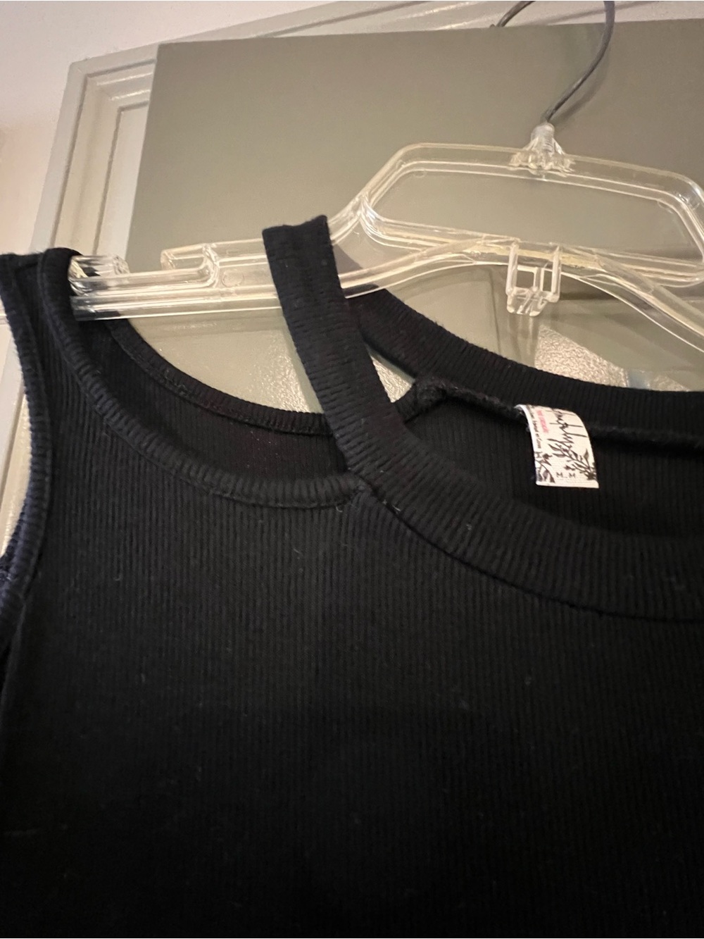 Intimately Free People Black Ribbed Tank Top with Cut out Shoulder